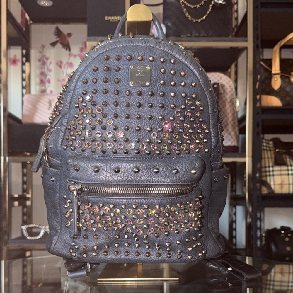MCM Limited Edition Stark Navy Blur Studded Crystal Mini Backpack